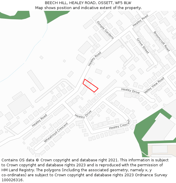 BEECH HILL, HEALEY ROAD, OSSETT, WF5 8LW: Location map and indicative extent of plot