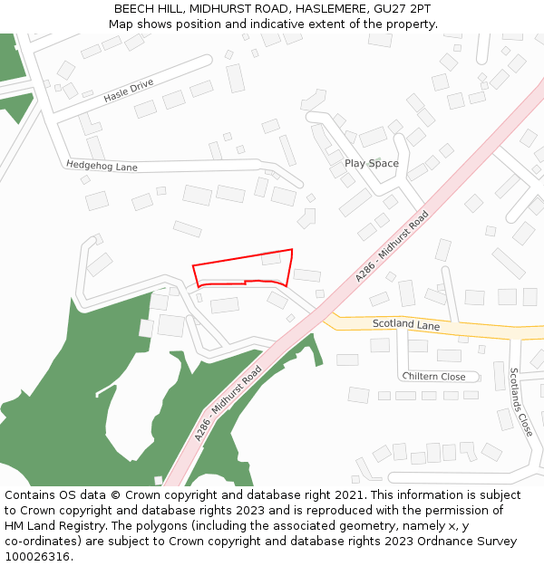 BEECH HILL, MIDHURST ROAD, HASLEMERE, GU27 2PT: Location map and indicative extent of plot