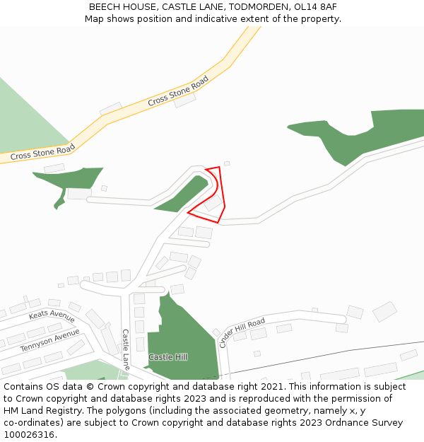 BEECH HOUSE, CASTLE LANE, TODMORDEN, OL14 8AF: Location map and indicative extent of plot