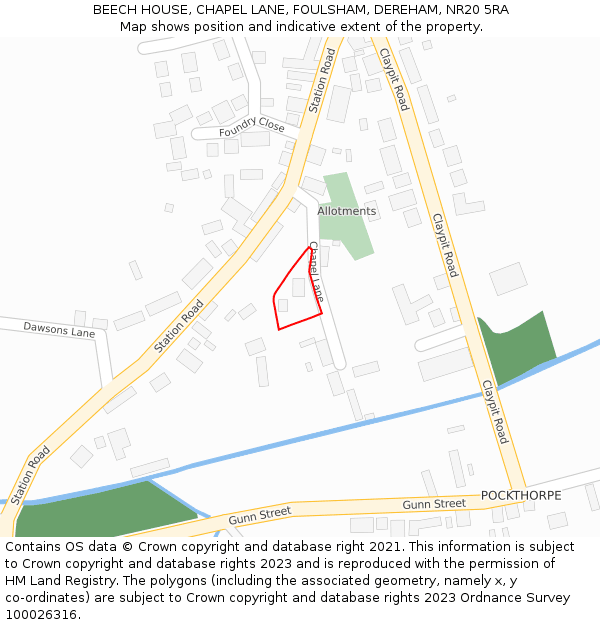 BEECH HOUSE, CHAPEL LANE, FOULSHAM, DEREHAM, NR20 5RA: Location map and indicative extent of plot