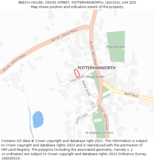BEECH HOUSE, CROSS STREET, POTTERHANWORTH, LINCOLN, LN4 2DS: Location map and indicative extent of plot