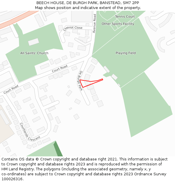 BEECH HOUSE, DE BURGH PARK, BANSTEAD, SM7 2PP: Location map and indicative extent of plot