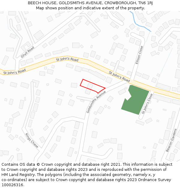 BEECH HOUSE, GOLDSMITHS AVENUE, CROWBOROUGH, TN6 1RJ: Location map and indicative extent of plot