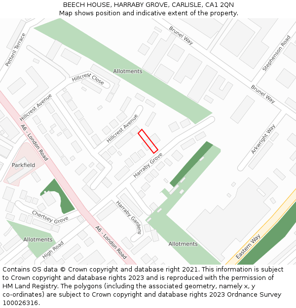 BEECH HOUSE, HARRABY GROVE, CARLISLE, CA1 2QN: Location map and indicative extent of plot