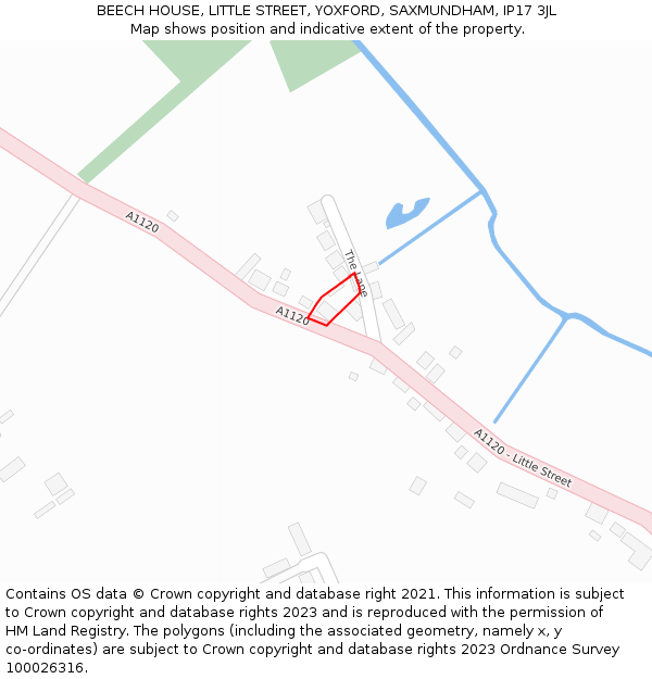 BEECH HOUSE, LITTLE STREET, YOXFORD, SAXMUNDHAM, IP17 3JL: Location map and indicative extent of plot