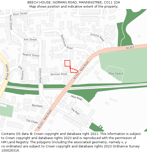 BEECH HOUSE, NORMAN ROAD, MANNINGTREE, CO11 1DA: Location map and indicative extent of plot