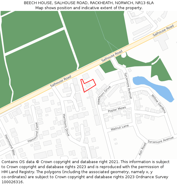 BEECH HOUSE, SALHOUSE ROAD, RACKHEATH, NORWICH, NR13 6LA: Location map and indicative extent of plot