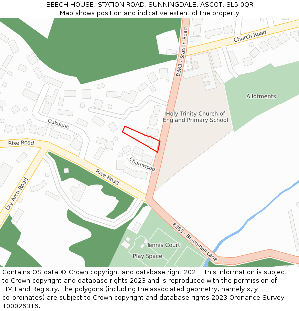 BEECH HOUSE, STATION ROAD, SUNNINGDALE, ASCOT, SL5 0QR: Location map and indicative extent of plot