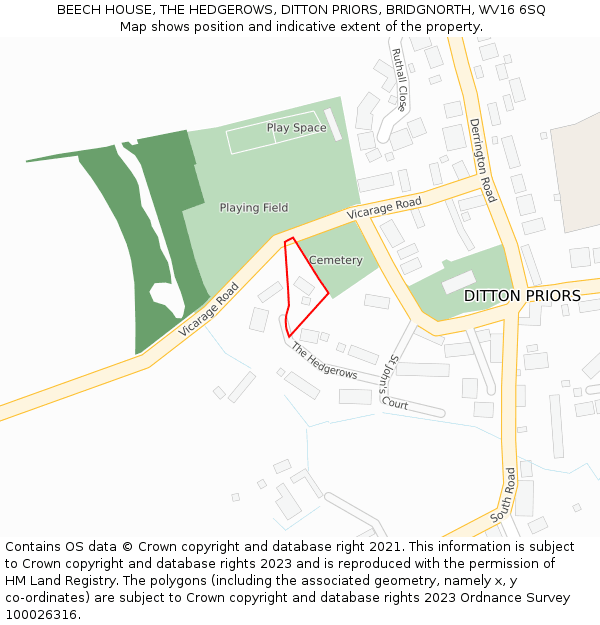 BEECH HOUSE, THE HEDGEROWS, DITTON PRIORS, BRIDGNORTH, WV16 6SQ: Location map and indicative extent of plot