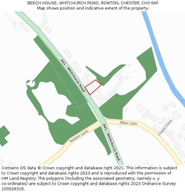 BEECH HOUSE, WHITCHURCH ROAD, ROWTON, CHESTER, CH3 6AF: Location map and indicative extent of plot