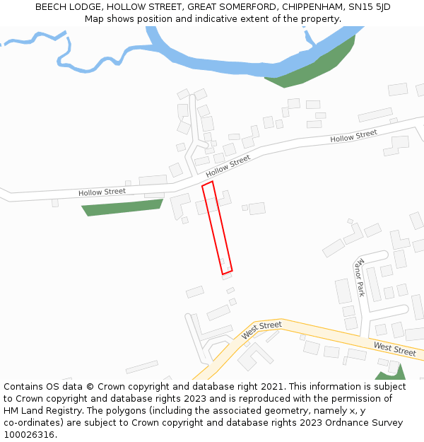 BEECH LODGE, HOLLOW STREET, GREAT SOMERFORD, CHIPPENHAM, SN15 5JD: Location map and indicative extent of plot