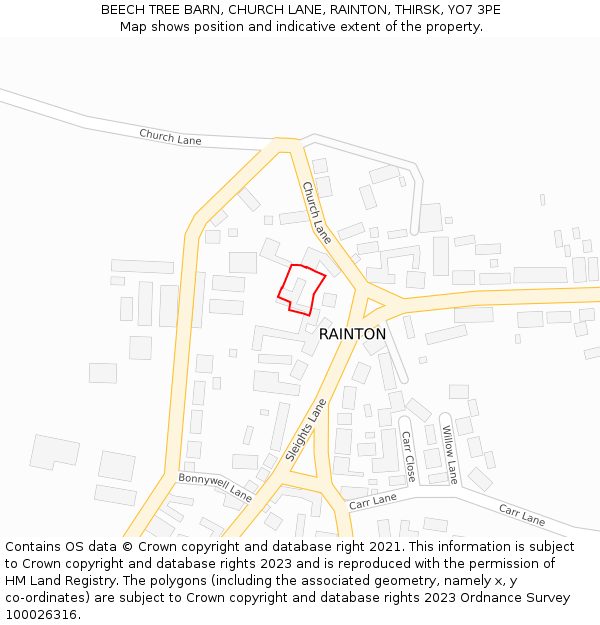 BEECH TREE BARN, CHURCH LANE, RAINTON, THIRSK, YO7 3PE: Location map and indicative extent of plot
