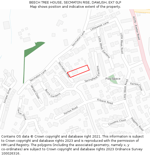 BEECH TREE HOUSE, SECMATON RISE, DAWLISH, EX7 0LP: Location map and indicative extent of plot