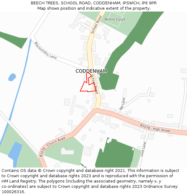 BEECH TREES, SCHOOL ROAD, CODDENHAM, IPSWICH, IP6 9PR: Location map and indicative extent of plot