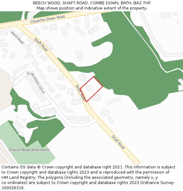 BEECH WOOD, SHAFT ROAD, COMBE DOWN, BATH, BA2 7HP: Location map and indicative extent of plot