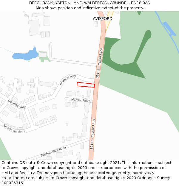 BEECHBANK, YAPTON LANE, WALBERTON, ARUNDEL, BN18 0AN: Location map and indicative extent of plot