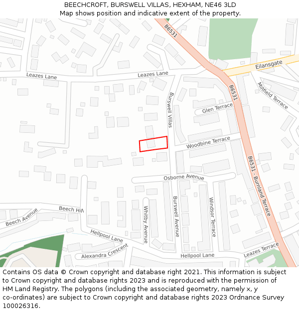 BEECHCROFT, BURSWELL VILLAS, HEXHAM, NE46 3LD: Location map and indicative extent of plot