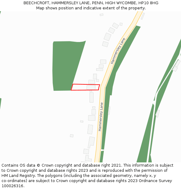 BEECHCROFT, HAMMERSLEY LANE, PENN, HIGH WYCOMBE, HP10 8HG: Location map and indicative extent of plot