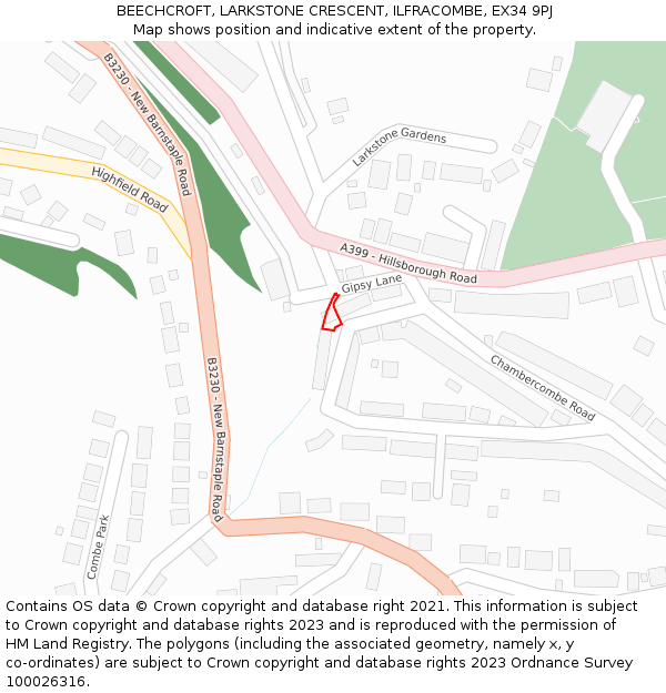 BEECHCROFT, LARKSTONE CRESCENT, ILFRACOMBE, EX34 9PJ: Location map and indicative extent of plot