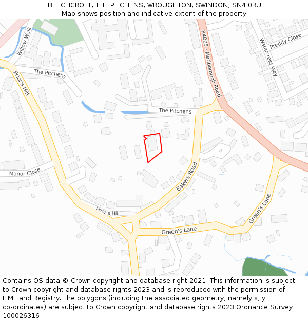 BEECHCROFT, THE PITCHENS, WROUGHTON, SWINDON, SN4 0RU: Location map and indicative extent of plot