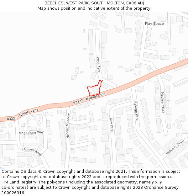 BEECHES, WEST PARK, SOUTH MOLTON, EX36 4HJ: Location map and indicative extent of plot