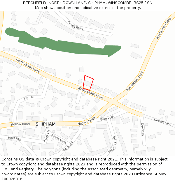 BEECHFIELD, NORTH DOWN LANE, SHIPHAM, WINSCOMBE, BS25 1SN: Location map and indicative extent of plot