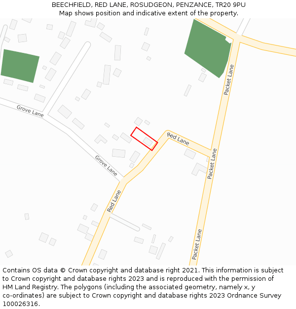 BEECHFIELD, RED LANE, ROSUDGEON, PENZANCE, TR20 9PU: Location map and indicative extent of plot