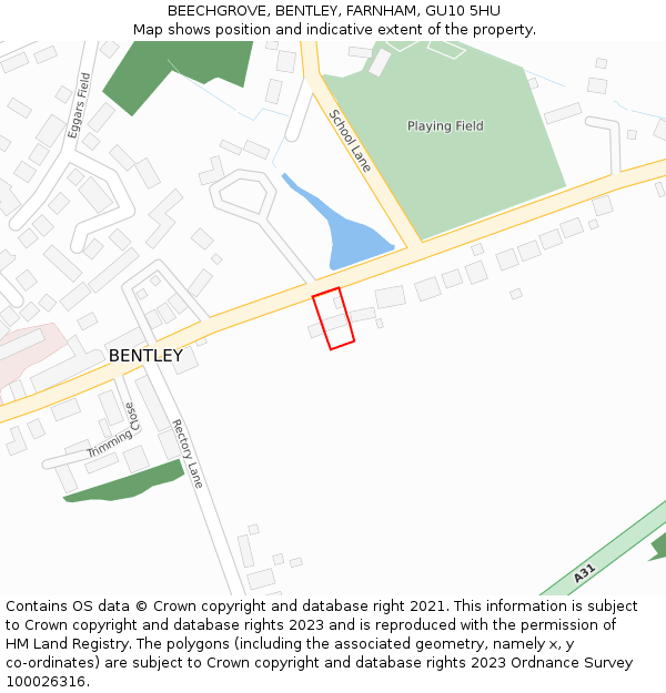 BEECHGROVE, BENTLEY, FARNHAM, GU10 5HU: Location map and indicative extent of plot