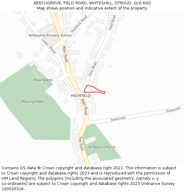 BEECHGROVE, FIELD ROAD, WHITESHILL, STROUD, GL6 6AG: Location map and indicative extent of plot