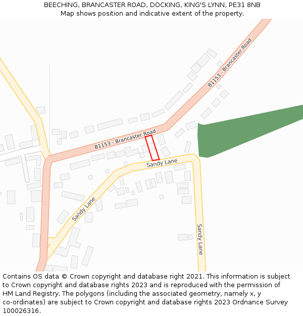 BEECHING, BRANCASTER ROAD, DOCKING, KING'S LYNN, PE31 8NB: Location map and indicative extent of plot