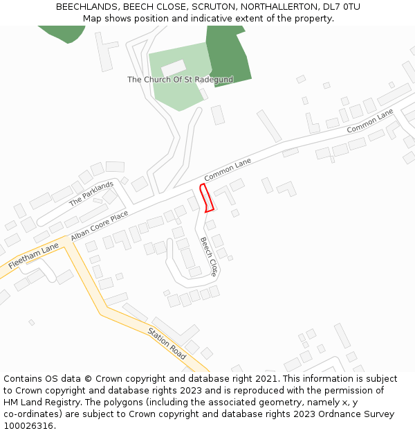 BEECHLANDS, BEECH CLOSE, SCRUTON, NORTHALLERTON, DL7 0TU: Location map and indicative extent of plot