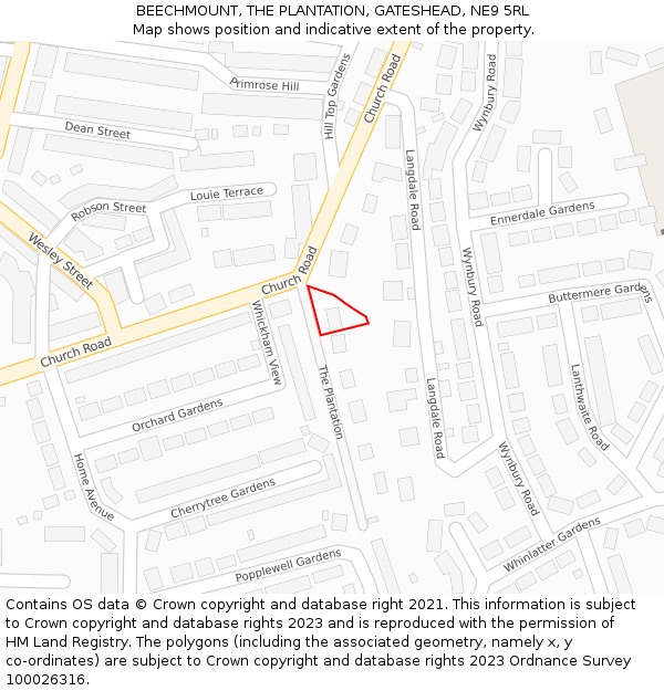 BEECHMOUNT, THE PLANTATION, GATESHEAD, NE9 5RL: Location map and indicative extent of plot