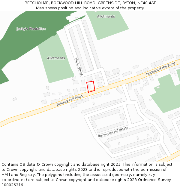 BEECHOLME, ROCKWOOD HILL ROAD, GREENSIDE, RYTON, NE40 4AT: Location map and indicative extent of plot