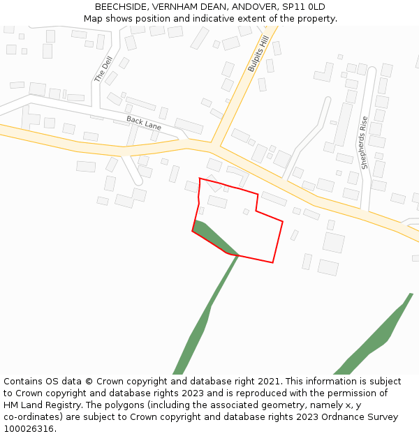 BEECHSIDE, VERNHAM DEAN, ANDOVER, SP11 0LD: Location map and indicative extent of plot