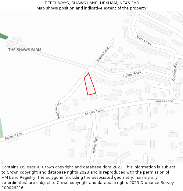 BEECHWAYS, SHAWS LANE, HEXHAM, NE46 3AR: Location map and indicative extent of plot