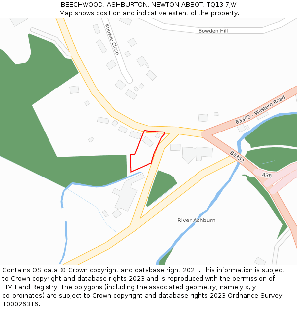 BEECHWOOD, ASHBURTON, NEWTON ABBOT, TQ13 7JW: Location map and indicative extent of plot