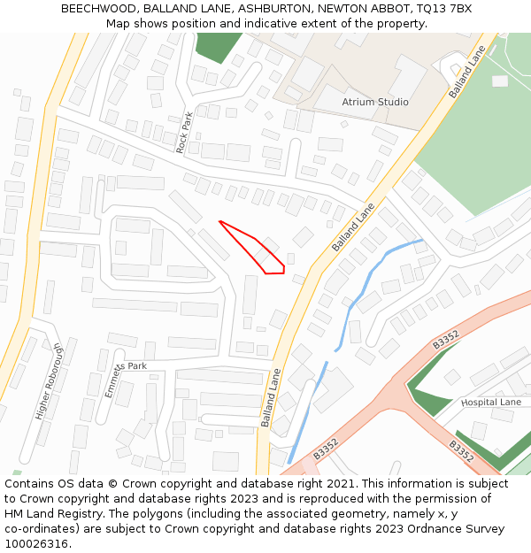 BEECHWOOD, BALLAND LANE, ASHBURTON, NEWTON ABBOT, TQ13 7BX: Location map and indicative extent of plot