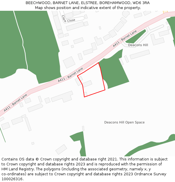 BEECHWOOD, BARNET LANE, ELSTREE, BOREHAMWOOD, WD6 3RA: Location map and indicative extent of plot