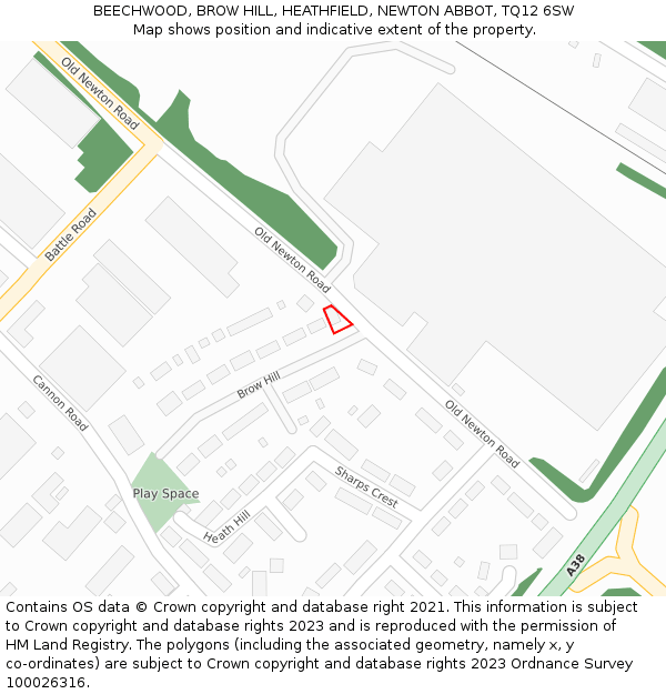 BEECHWOOD, BROW HILL, HEATHFIELD, NEWTON ABBOT, TQ12 6SW: Location map and indicative extent of plot