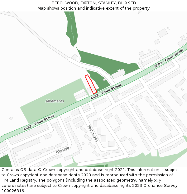 BEECHWOOD, DIPTON, STANLEY, DH9 9EB: Location map and indicative extent of plot