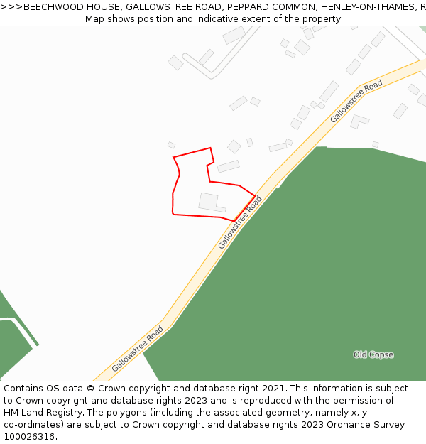 BEECHWOOD HOUSE, GALLOWSTREE ROAD, PEPPARD COMMON, HENLEY-ON-THAMES, RG9 5HT: Location map and indicative extent of plot