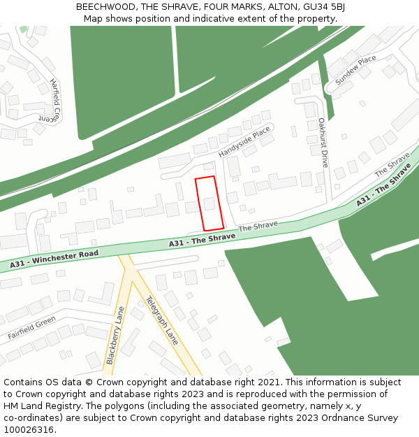 BEECHWOOD, THE SHRAVE, FOUR MARKS, ALTON, GU34 5BJ: Location map and indicative extent of plot