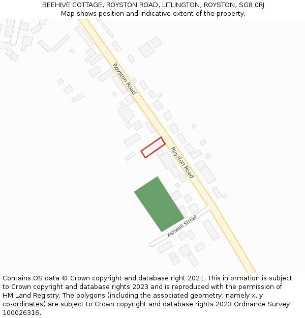 BEEHIVE COTTAGE, ROYSTON ROAD, LITLINGTON, ROYSTON, SG8 0RJ: Location map and indicative extent of plot
