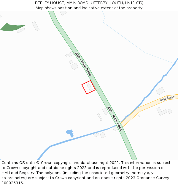 BEELEY HOUSE, MAIN ROAD, UTTERBY, LOUTH, LN11 0TQ: Location map and indicative extent of plot