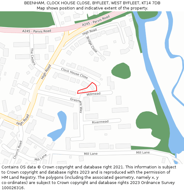 BEENHAM, CLOCK HOUSE CLOSE, BYFLEET, WEST BYFLEET, KT14 7DB: Location map and indicative extent of plot