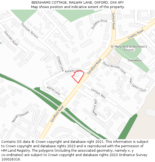 BEENHAMS COTTAGE, RAILWAY LANE, OXFORD, OX4 4PY: Location map and indicative extent of plot