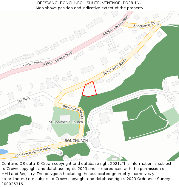 BEESWING, BONCHURCH SHUTE, VENTNOR, PO38 1NU: Location map and indicative extent of plot