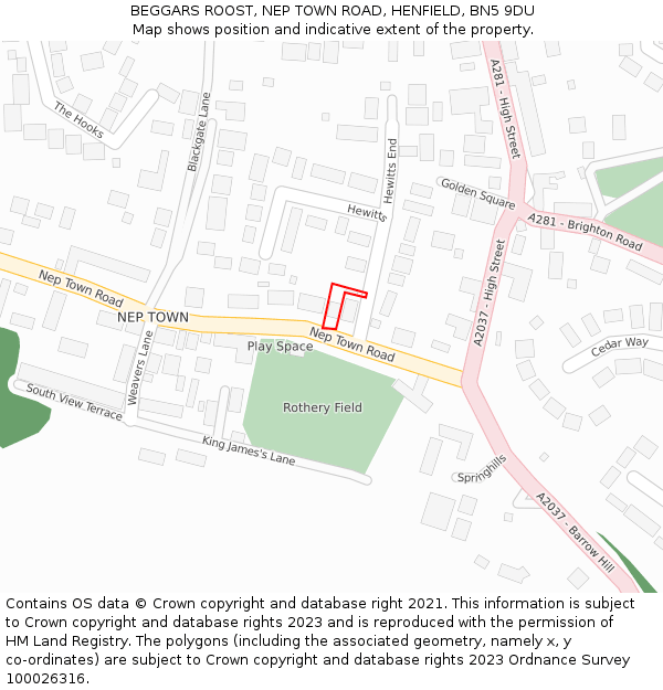 BEGGARS ROOST, NEP TOWN ROAD, HENFIELD, BN5 9DU: Location map and indicative extent of plot