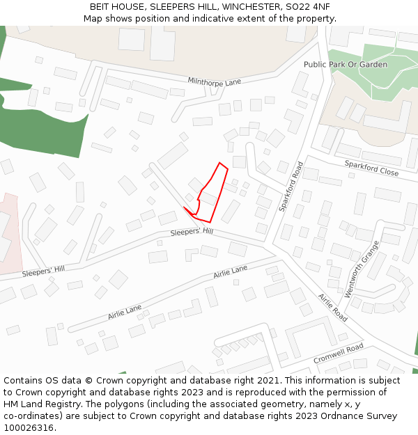 BEIT HOUSE, SLEEPERS HILL, WINCHESTER, SO22 4NF: Location map and indicative extent of plot