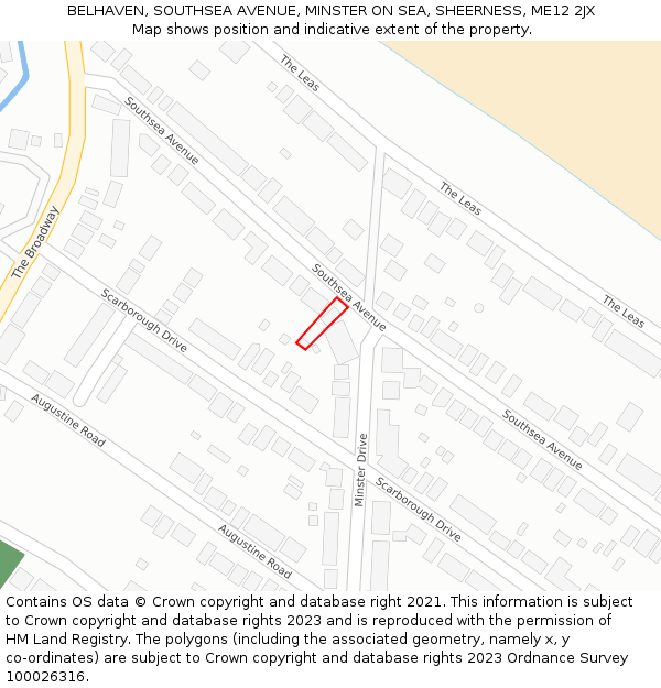 BELHAVEN, SOUTHSEA AVENUE, MINSTER ON SEA, SHEERNESS, ME12 2JX: Location map and indicative extent of plot